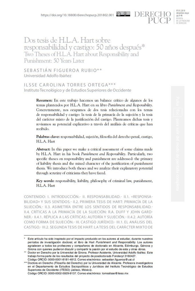 Dos tesis de H.L.A. Hart sobre responsabilidad y castigo: 50 años después