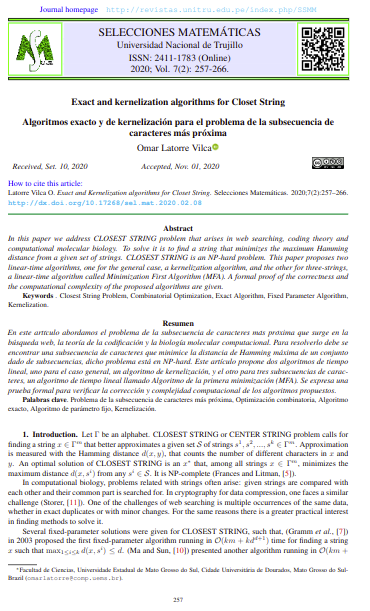 Algoritmos exacto y de kernelización para el problema de la subsecuencia de caracteres más próxima