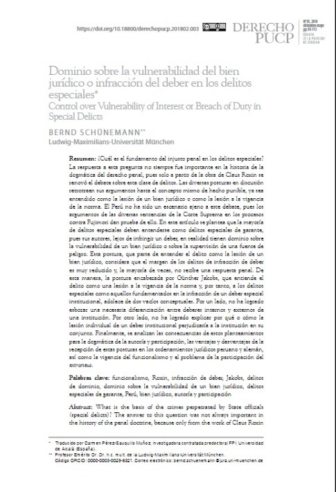 Dominio sobre la vulnerabilidad del bien jurídico o infracción del deber en los delitos especiales