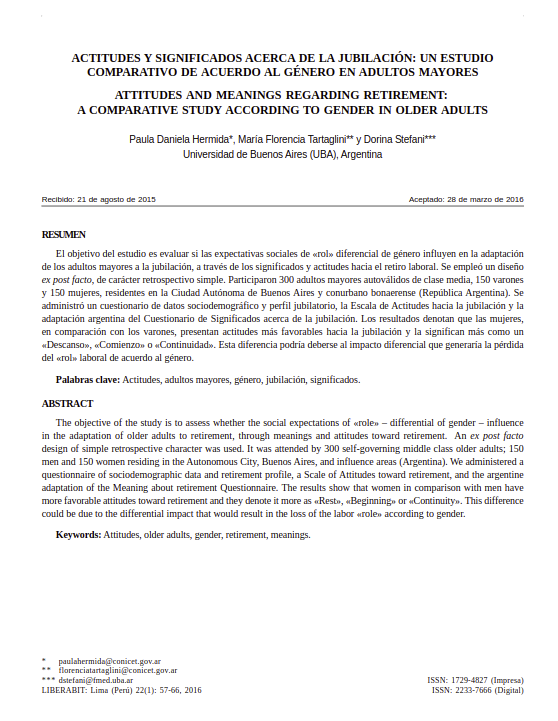 Actitudes y significados acerca de la jubilación