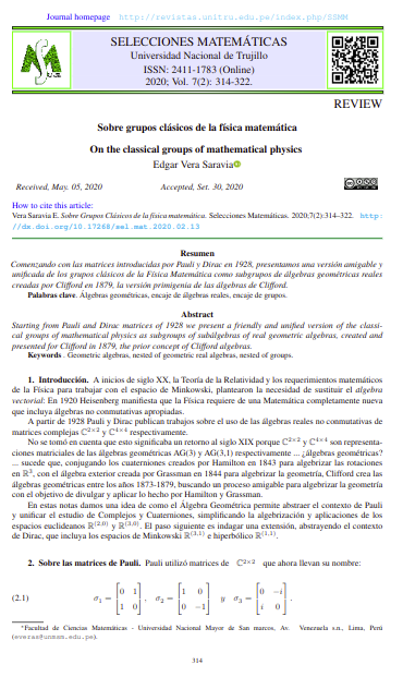 Sobre grupos clásicos de la física matemática