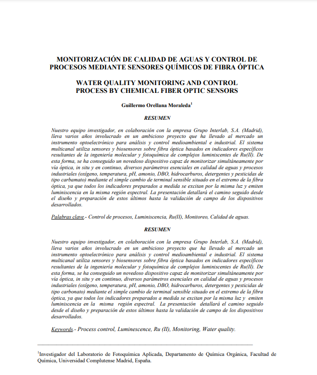 Monitorización de calidad de aguas y control de procesos mediante sensores químicos de fibra óptica