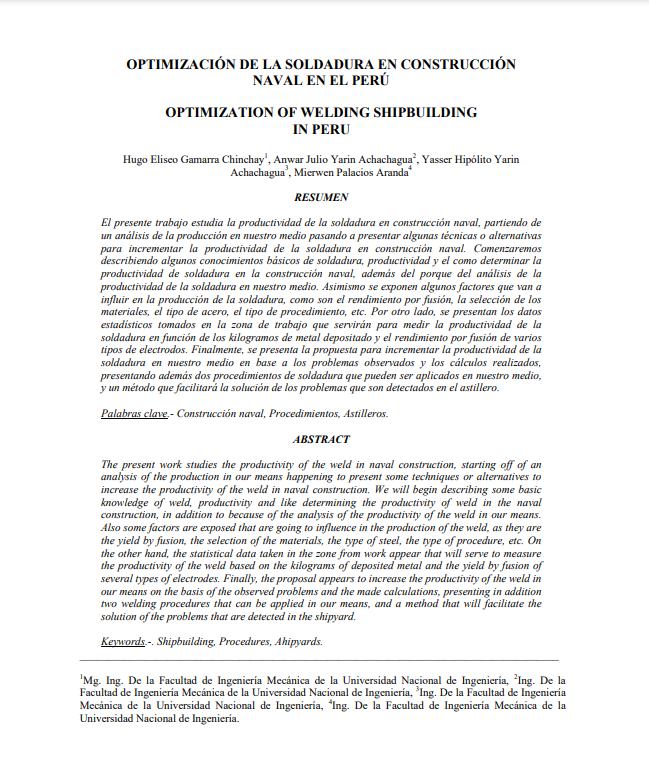 Optimización de la soldadura en construcción naval en el Perú