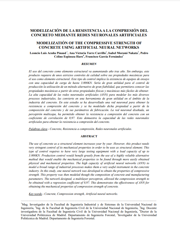 Modelización de la resistencia a la compresión del concreto mediante redes neuronales artificiales