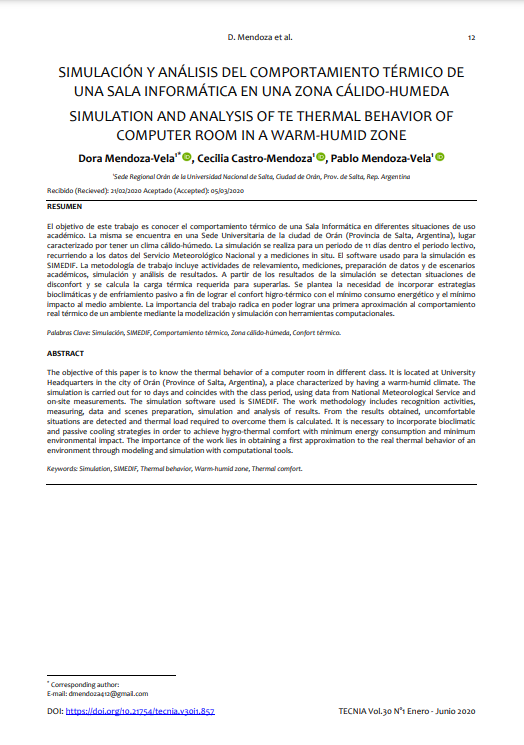 Simulación y análisis del comportamiento térmico de una sala informática en una zona cálido-húmeda