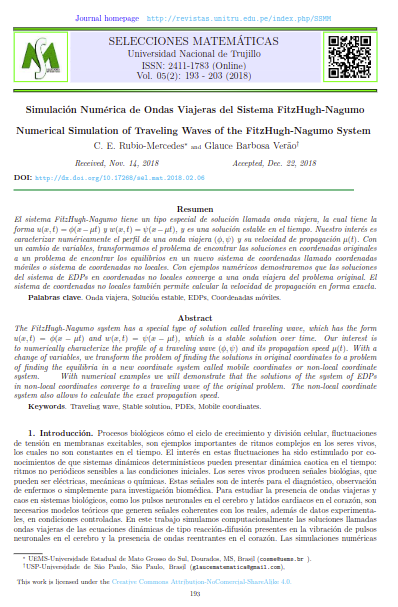 Simulación Numérica de Ondas Viajeras del Sistema FitzHugh-Nagumo