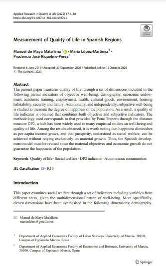 Measurement of Quality of Life in Spanish Regions