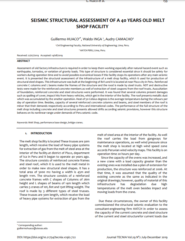 Seismic structural assessment of a 40 years old melt shop facility