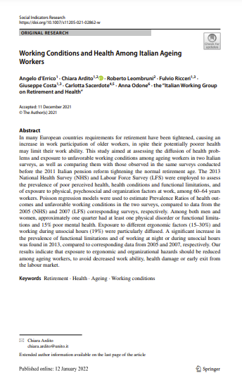 Working Conditions and Health Among Italian Ageing Workers