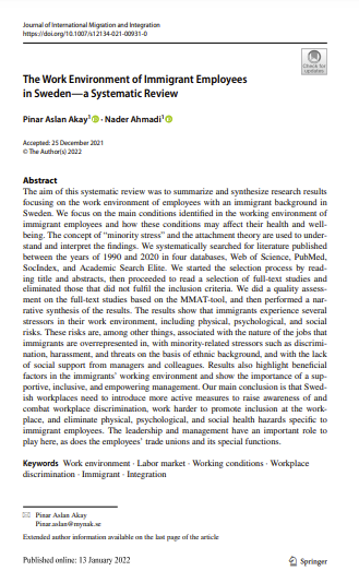 The Work Environment of Immigrant Employees in Sweden-a Systematic Review