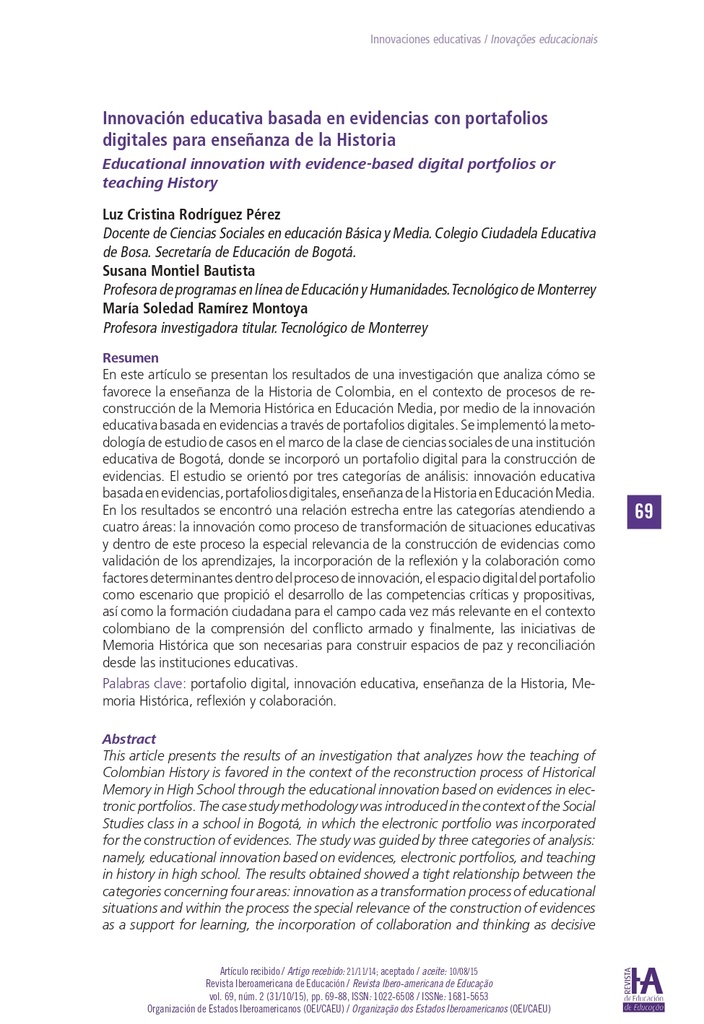 Innovación educativa basada en evidencias con portafolios digitales para enseñanza de la Historia