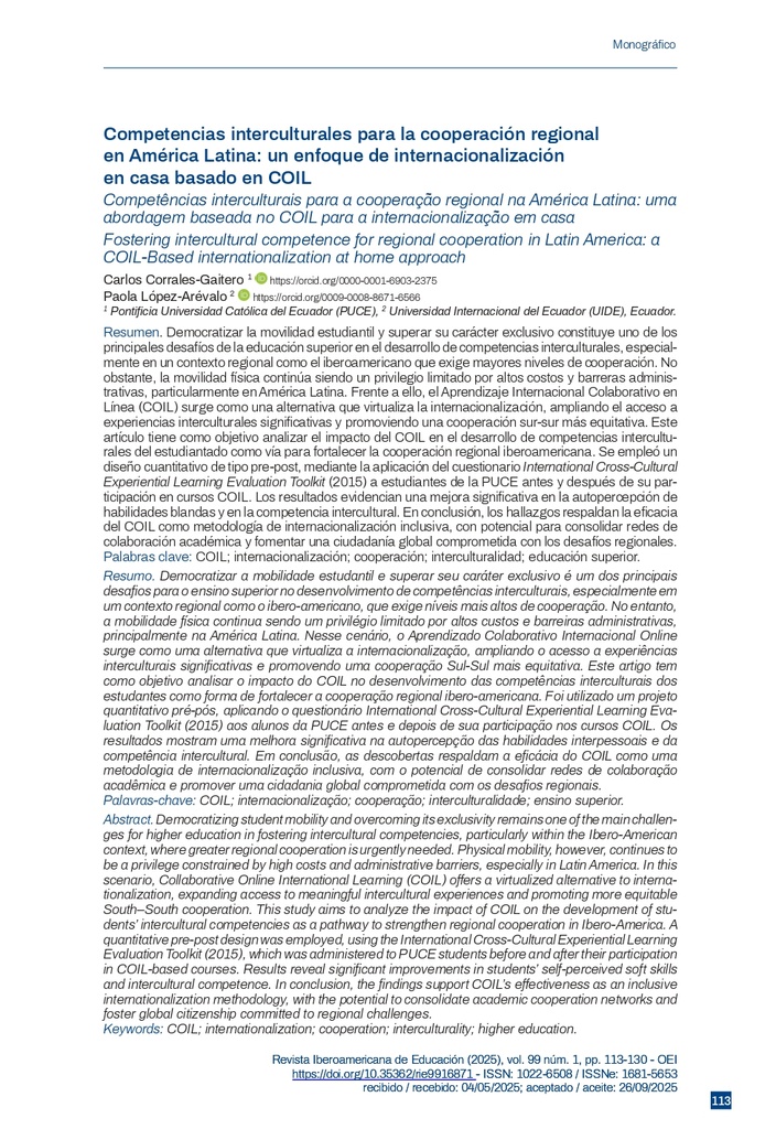 Competencias interculturales para la cooperación regional en América Latina: un enfoque de internacionalización en casa basado en COIL