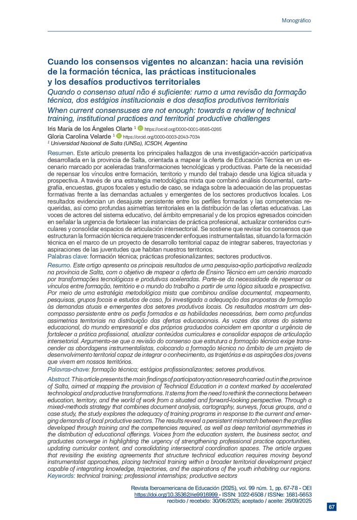 Cuando los consensos vigentes no alcanzan: hacia una revisión de la formación técnica, las prácticas institucionales y los desafíos productivos territoriales