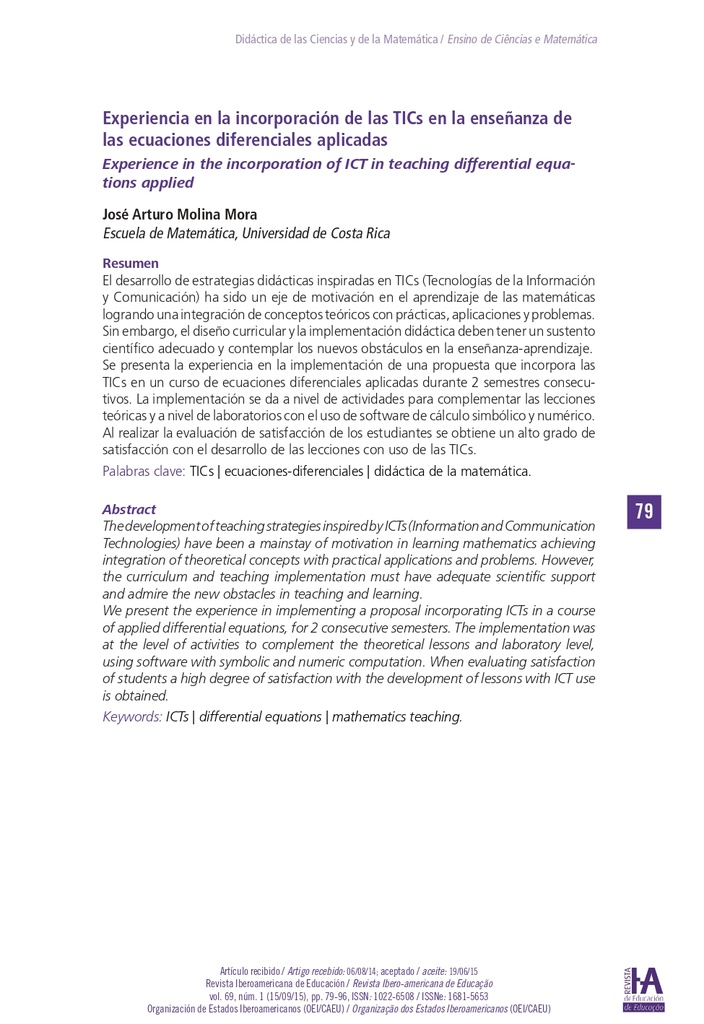 Experiencia en la incorporación de las TICs en la enseñanza de las ecuaciones diferenciales aplicadas