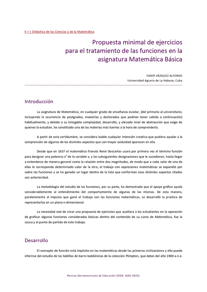 Propuesta minimal de ejercicios para el tratamiento de las funciones en la asignatura Matemática Básica