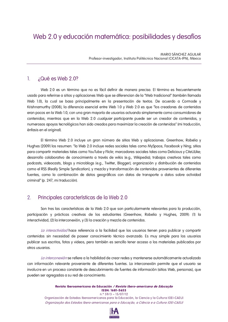 Web 2.0 y educación matemática: posibilidades y desafíos