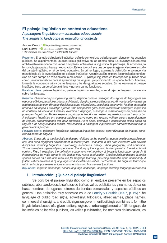 El paisaje lingüístico en contextos educativos