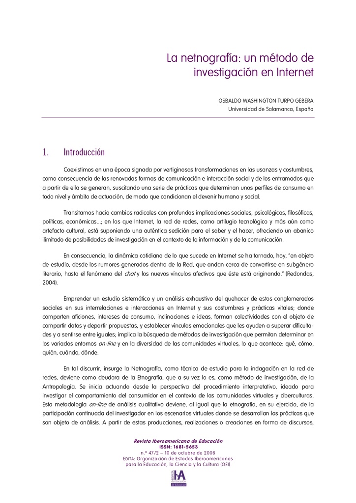 La netnografía: un método de investigación en Internet