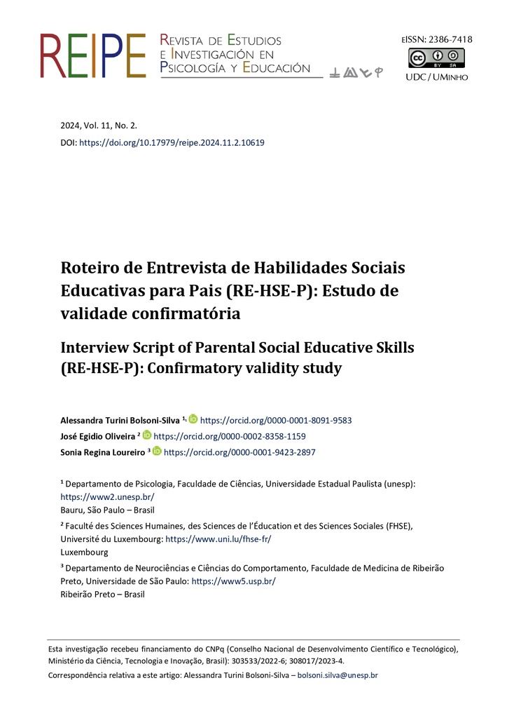 Guión de Entrevista de Habilidades Socioeducativas Parentales (RE-HSE-P): Estudios de validez confirmatoria