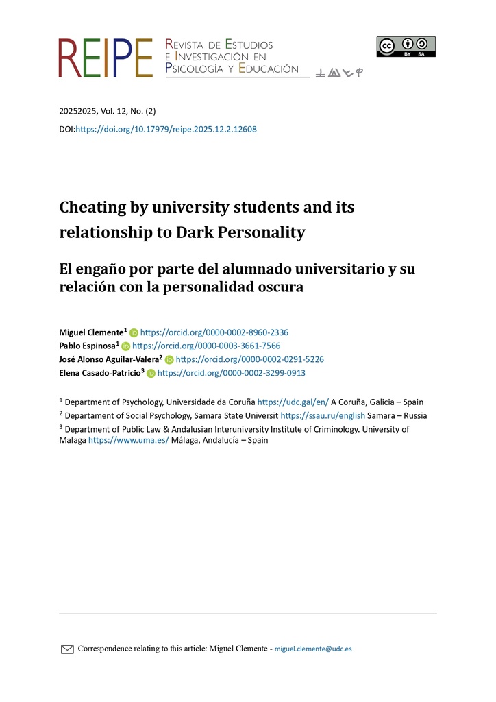 El engaño por parte del alumnado universitario y su relación con la personalidad oscura