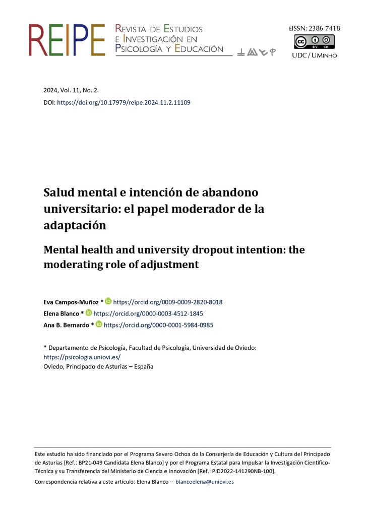 Salud mental e intención de abandono universitario: el papel moderador de la adaptación