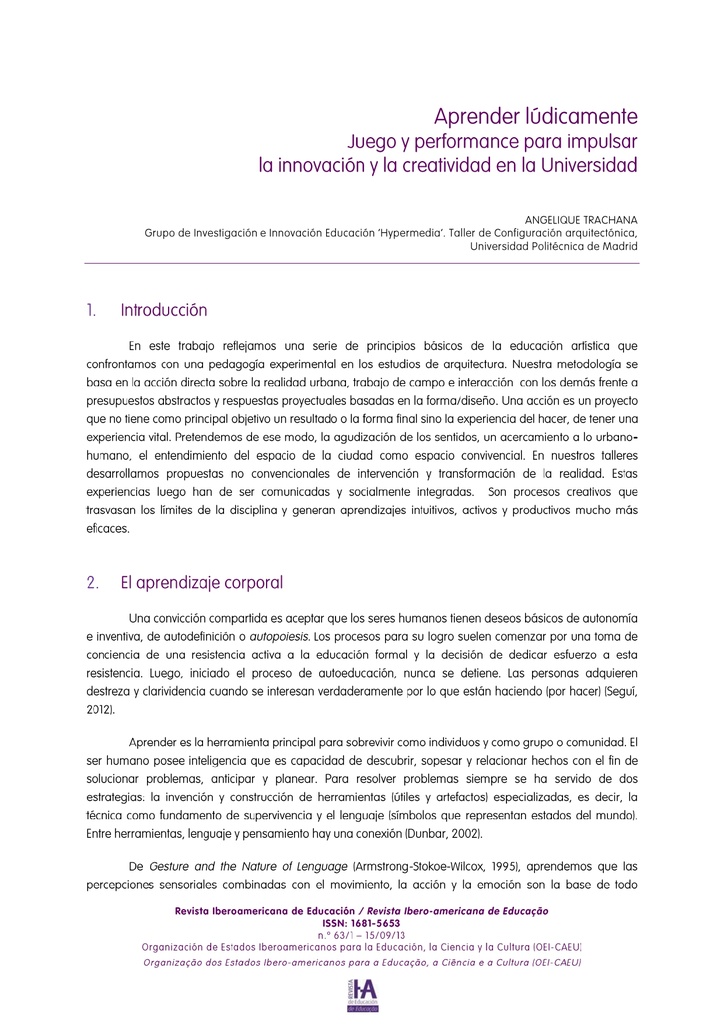 Aprender lúdicamente. Juego y performance para impulsar la innovación y la creatividad en la Universidad