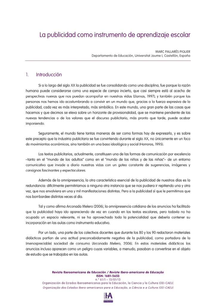 La publicidad como instrumento de aprendizaje escolar