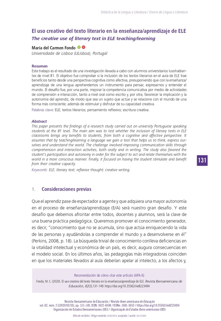 El uso creativo del texto literario en la enseñanza/aprendizaje de ELE
