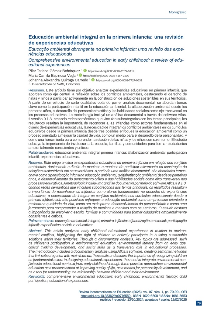 Educación ambiental integral en la primera infancia: una revisión de experiencias educativas