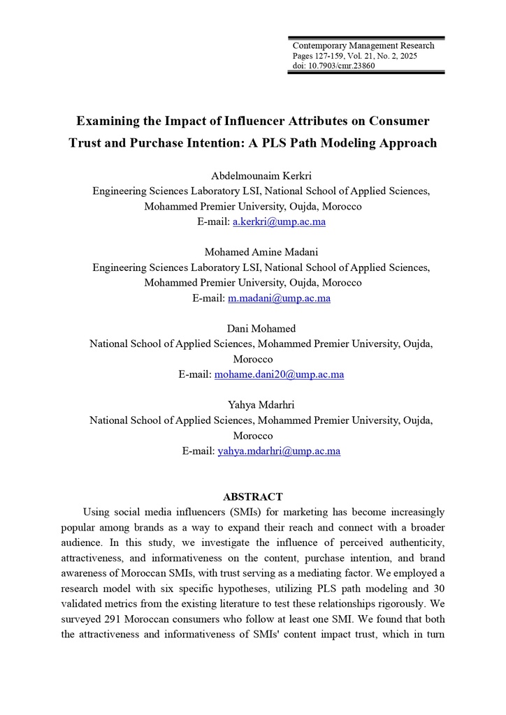 Examining the Impact of Influencer Attributes on Consumer Trust and Purchase Intention: A PLS Path Modeling Approach