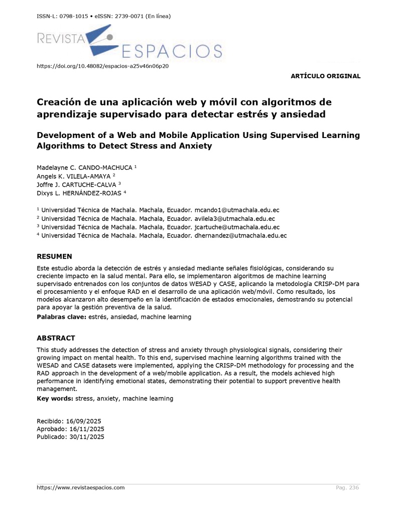 Creación de una aplicación web y móvil con algoritmos de aprendizaje supervisado para detectar estrés y ansiedad