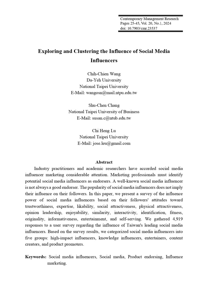 Exploring and Clustering the Influence of Social Media Influencers