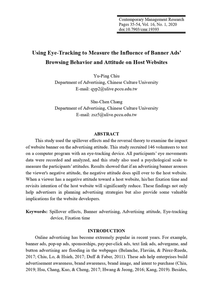 Using Eye-Tracking to Measure the Influence of Banner Ads’ Browsing Behavior and Attitude on Host Websites