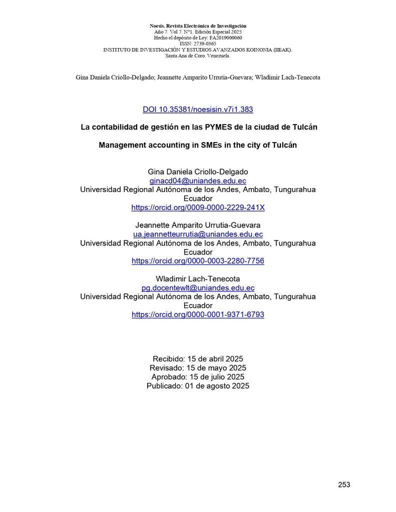 La contabilidad de gestión en las PYMES de la ciudad de Tulcán