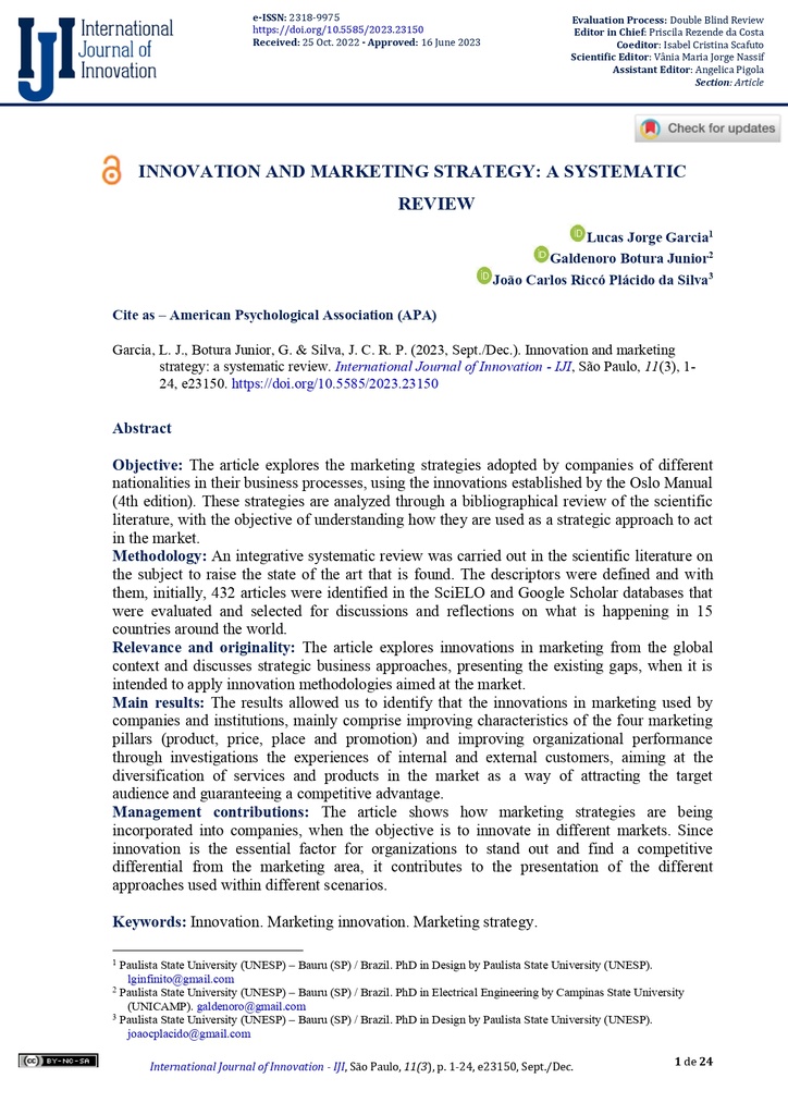 Innovation and marketing strategy: a systematic review