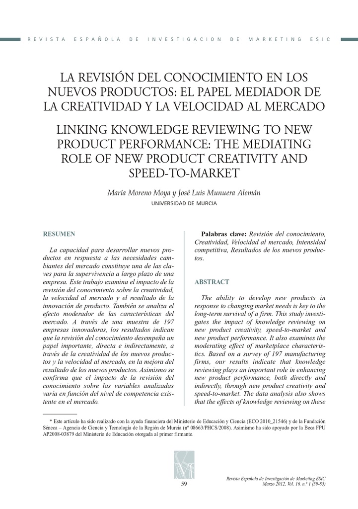 La Revisión Del Conocimiento En Los Nuevos Productos: El Papel Mediador De La Creatividad Y La Velocidad Al Mercado
