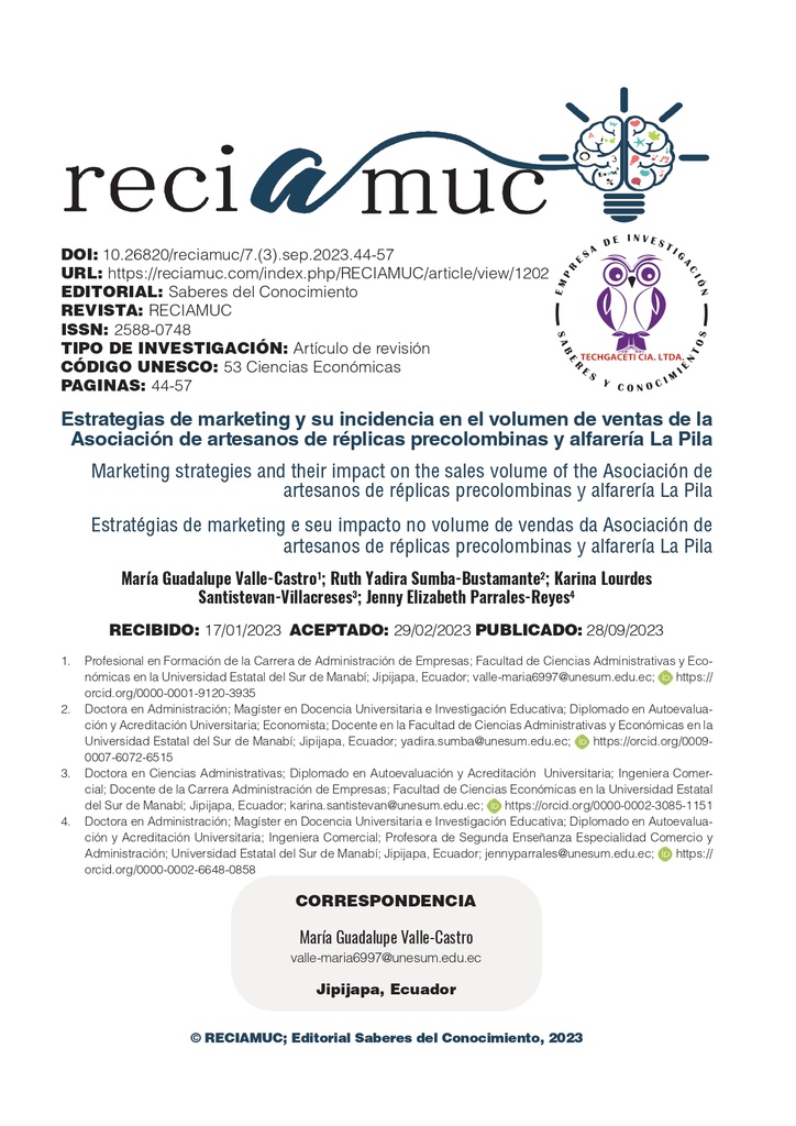 Estrategias de marketing y su incidencia en el volumen de ventas de la Asociación de artesanos de réplicas precolombinas y alfarería La Pila