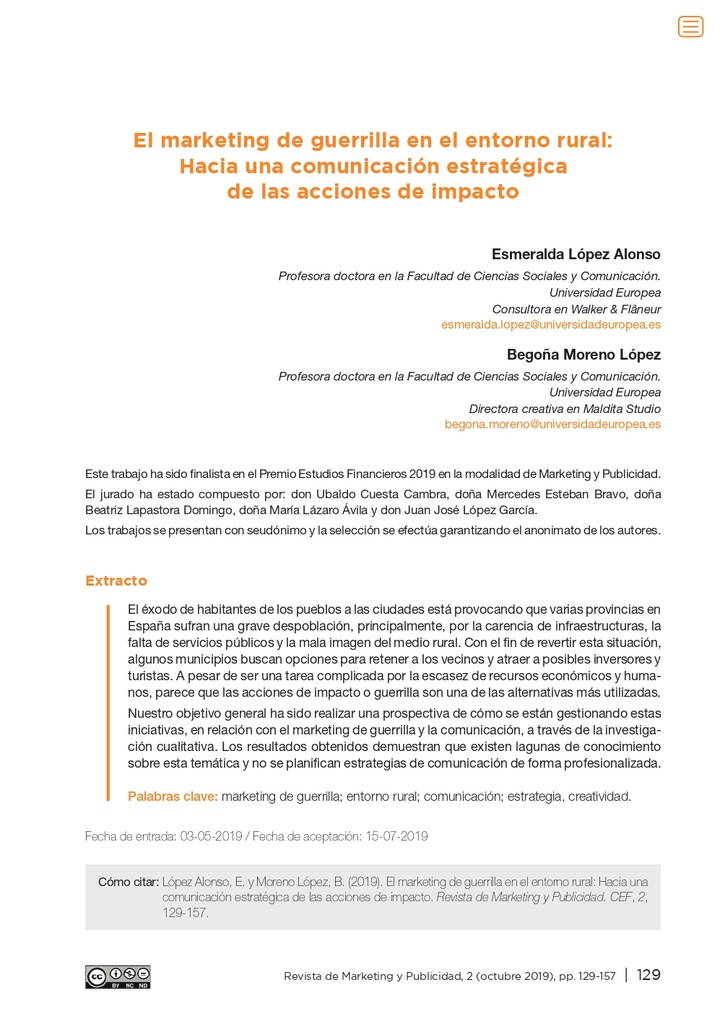 El marketing de guerrilla en el entorno rural: Hacia una comunicación estratégica de las acciones de impacto