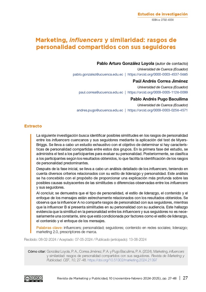 Marketing, influencers y similaridad: rasgos de personalidad compartidos con sus seguidores