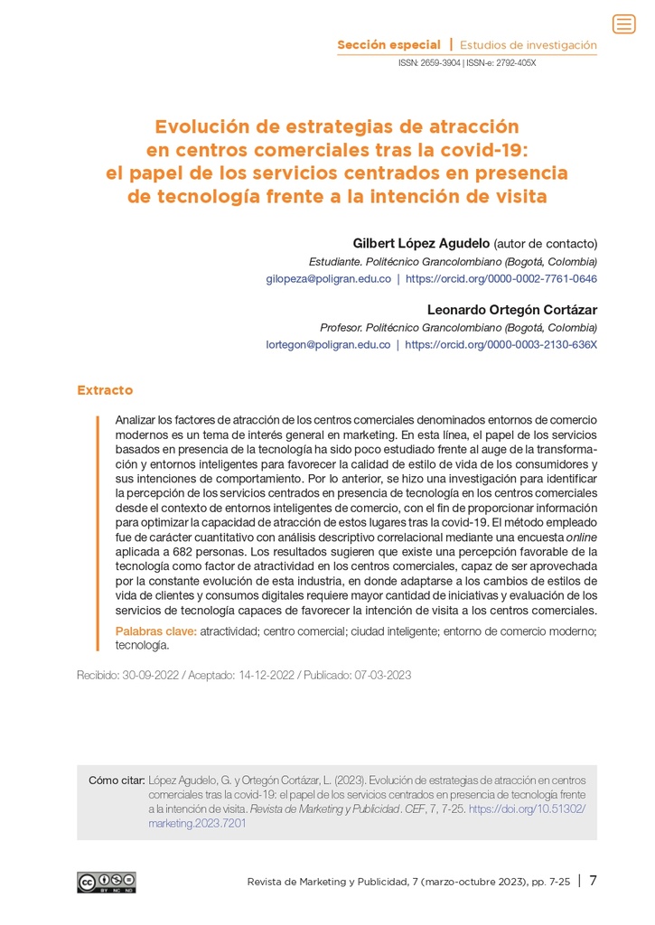 Evolución de estrategias de atracción en centros comerciales tras la COVID‑19: el papel de los servicios centrados en tecnología frente a la intención de visita