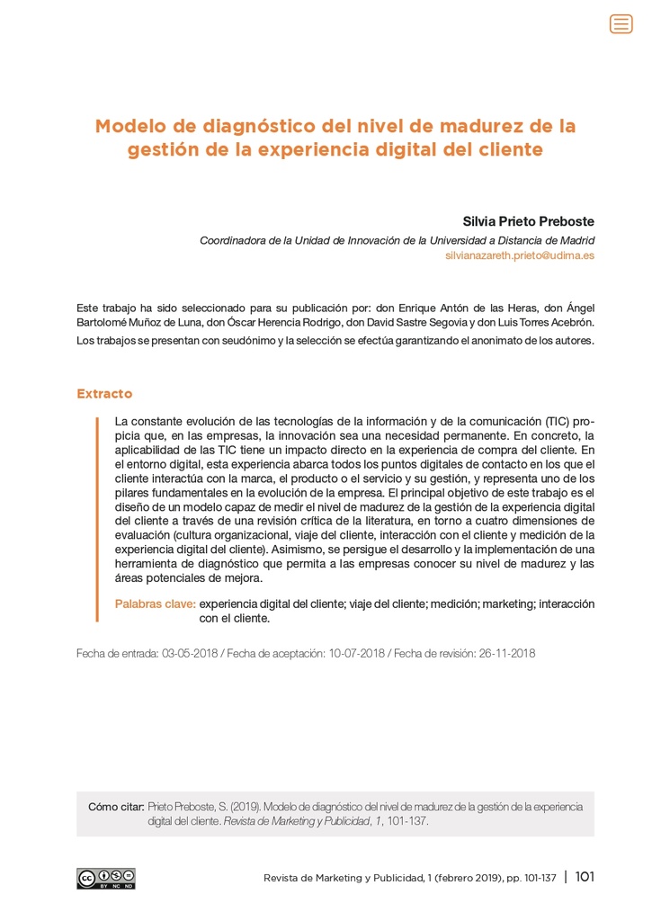 Modelo de diagnóstico del nivel de madurez de la gestión de la experiencia digital del cliente