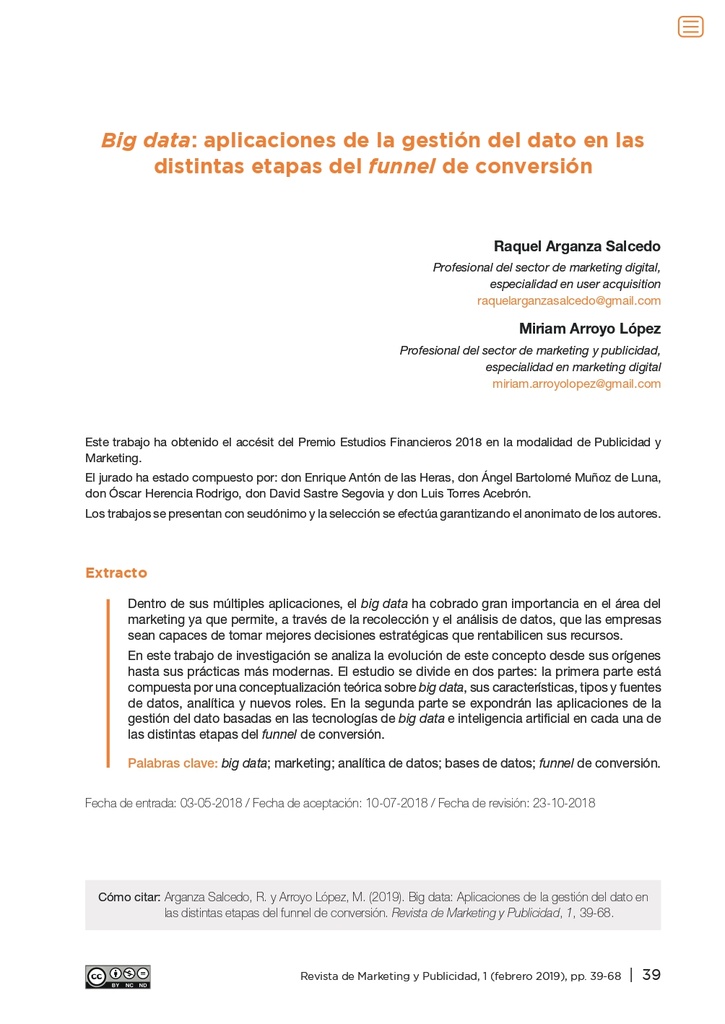 Big data: aplicaciones de la gestión del dato en las distintas etapas del funnel de conversión
