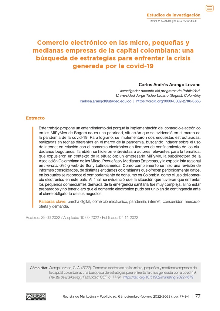 Comercio electrónico en las micro, pequeñas y medianas empresas de la capital colombiana: una búsqueda de estrategias para enfrentar la crisis generada por la covid-19