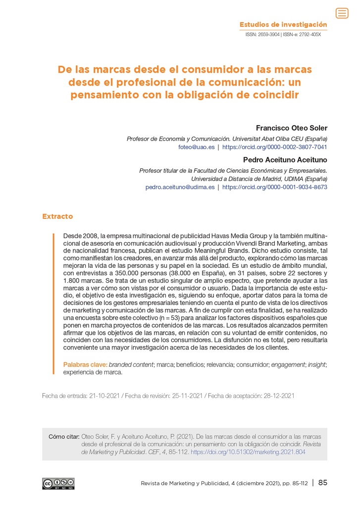 De las marcas desde el consumidor a las marcas desde el profesional de la comunicación: un pensamiento con la obligación de coincidir