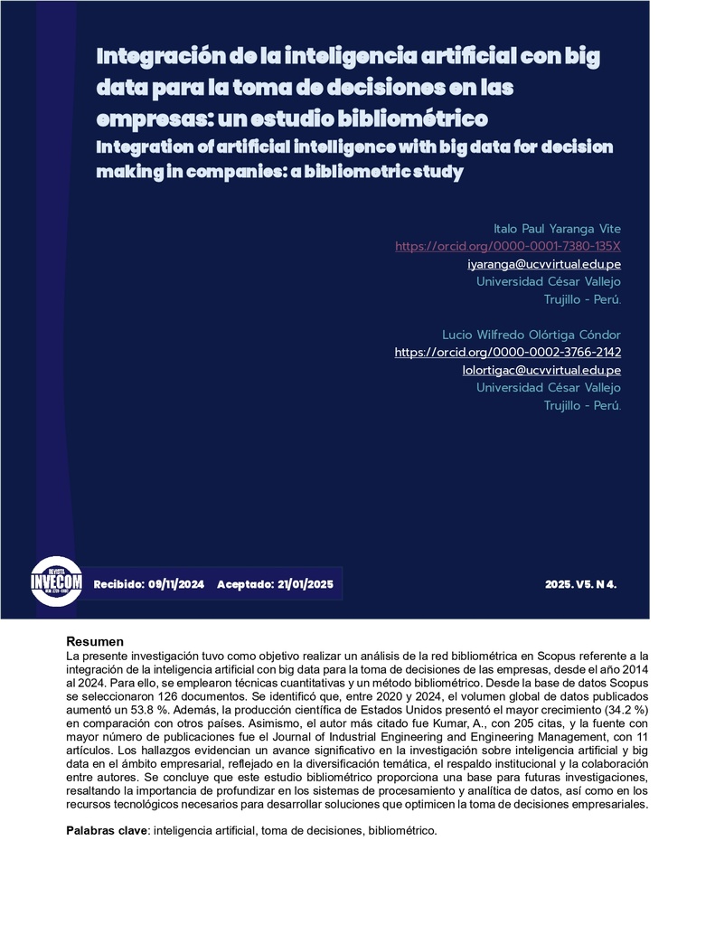 Integración de la inteligencia artificial con big data para la toma de decisiones en las empresas: un estudio bibliométrico