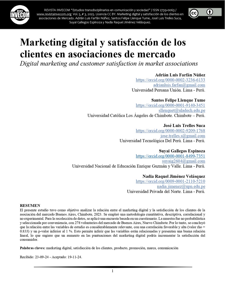 Marketing digital y satisfacción de los clientes en asociaciones de mercado