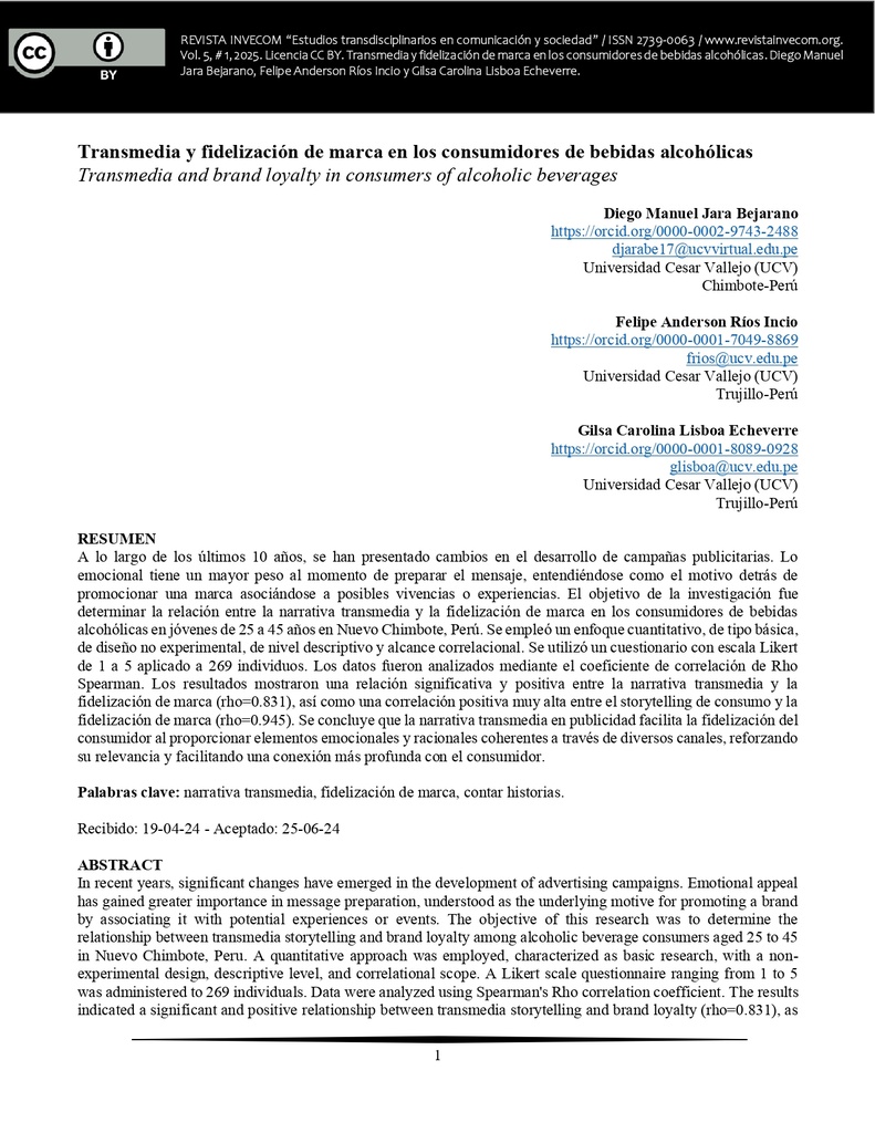 Transmedia y fidelización de marca en los consumidores de bebidas alcohólicas