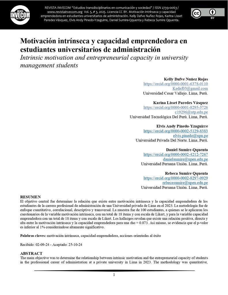 Motivación intrínseca y capacidad emprendedora en estudiantes universitarios de administración