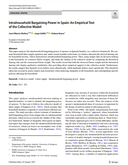 Intrahousehold Bargaining Power in Spain: An Empirical Test of the Collective Model