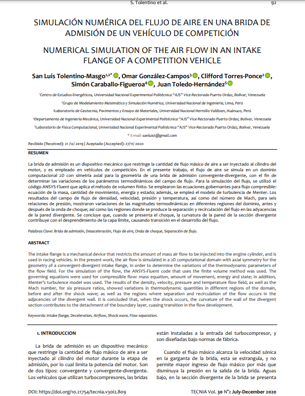 Simulación numérica de flujo de aire en una brida de admisión de un vehículo de competición